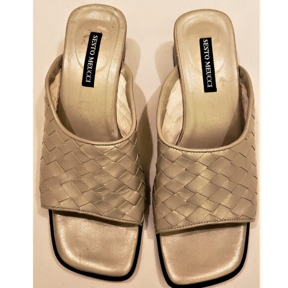 Sesto Meucci Italy Slides Comfort Sandals Size-9M Tan Woven Leather - Picture 3 of 8
